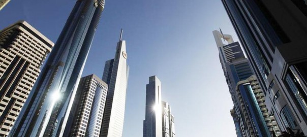 High-rise residential and office towers are seen near Sheikh Zayed road in Dubai