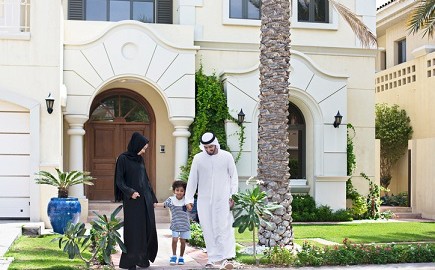 Arab family walking outdoors on a sunny day