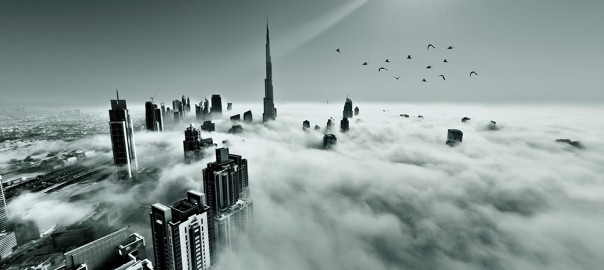 Dubai Skyline in fog